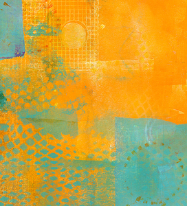 Golden sunrise abstract acrylic painting  by Karen Kaspar