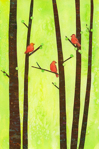 Birds in a spring forest paper collage