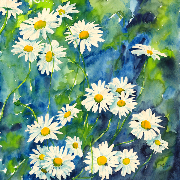Daisies watercolor painting Print