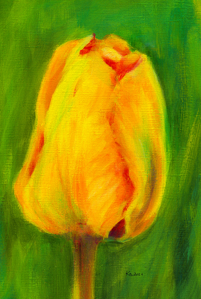 Yellow tulip triptych right acrylic painting  Print