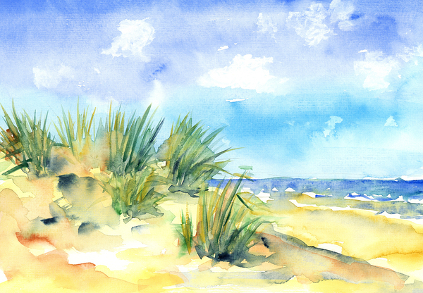 Beach summer watercolor painting Print