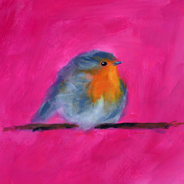 LIttle Robin two acrylic painting Print