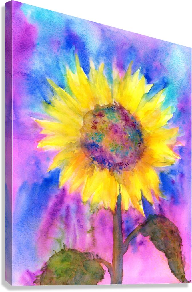 Rainbow sunflower watercolor painting Canvas Print