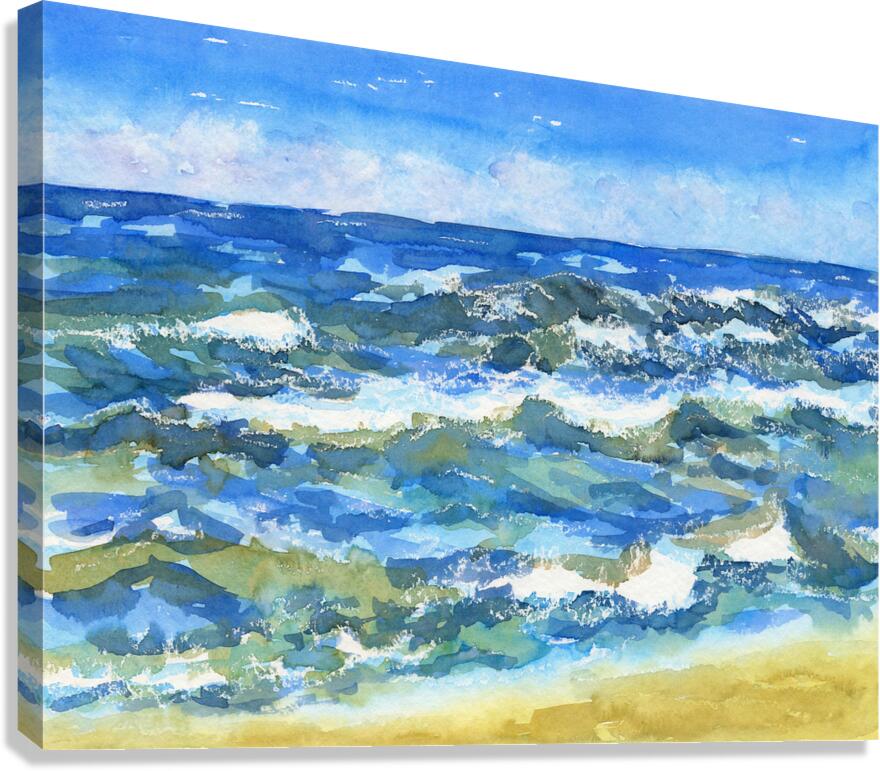 Blue ocean waves watercolor painting Canvas Print