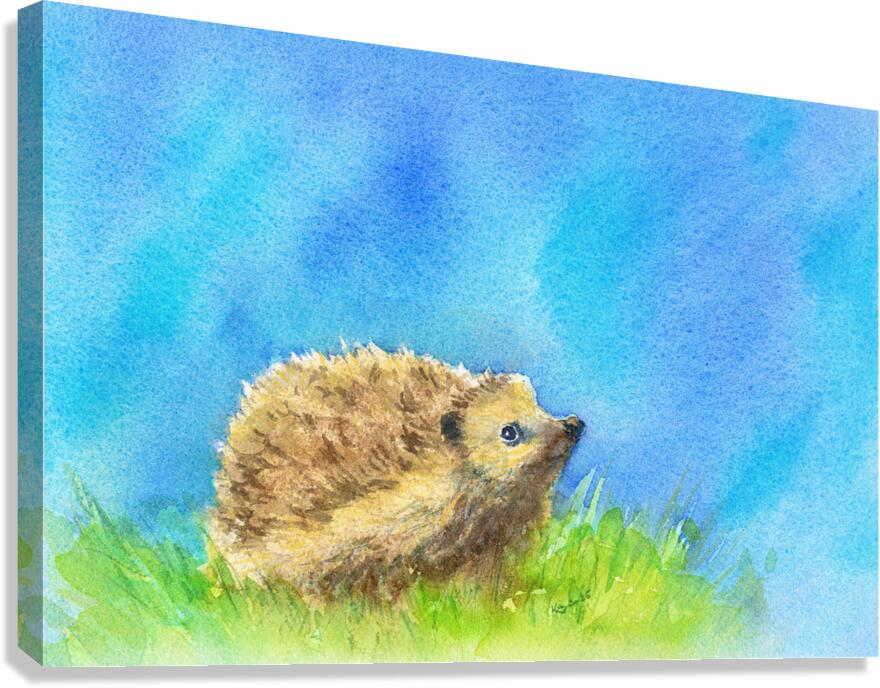 Hedgehog in spring watercolor painting Canvas Print
