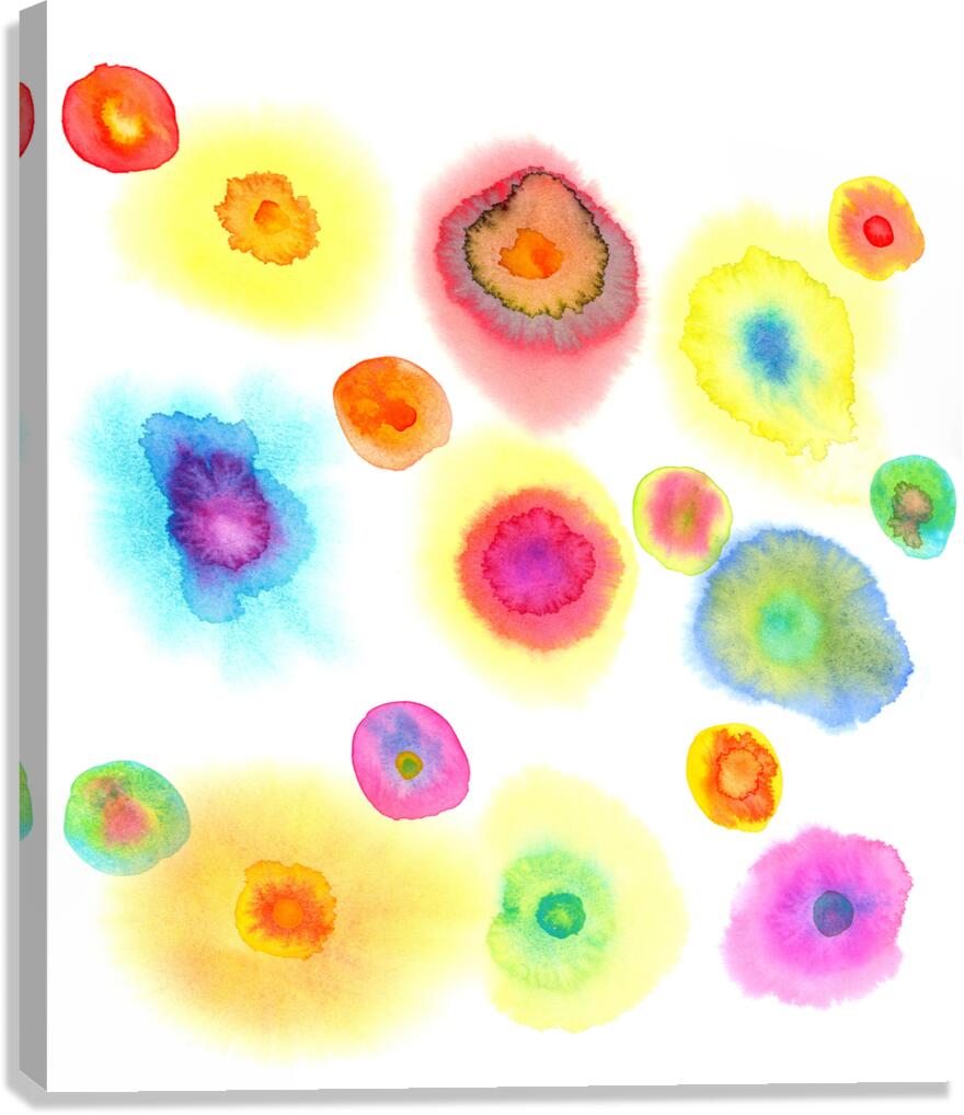 Colorful dots floating watercolor painting Canvas Print