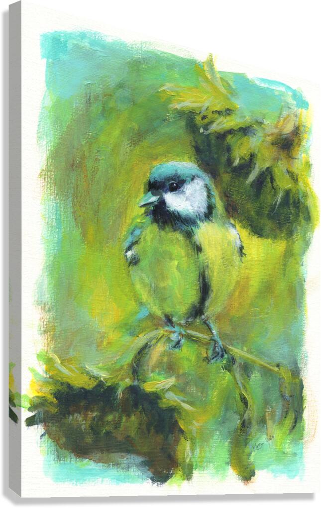 Great tit with sunflowers acrylic painting  Canvas Print