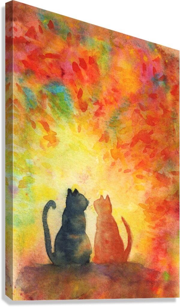 Two cats under a colorful sky Canvas Print