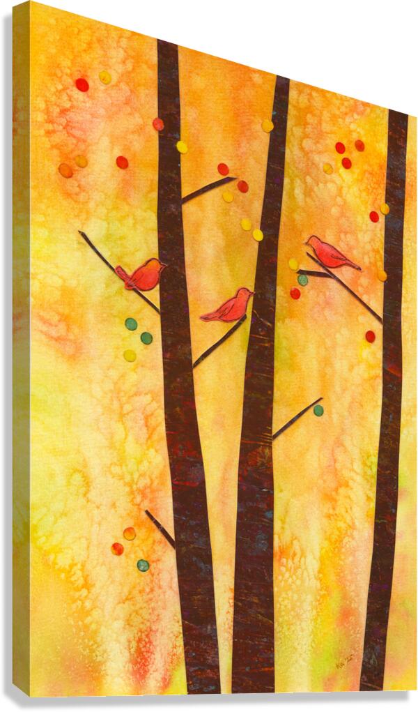 Birds in an autumn forest paper collage Impression sur toile