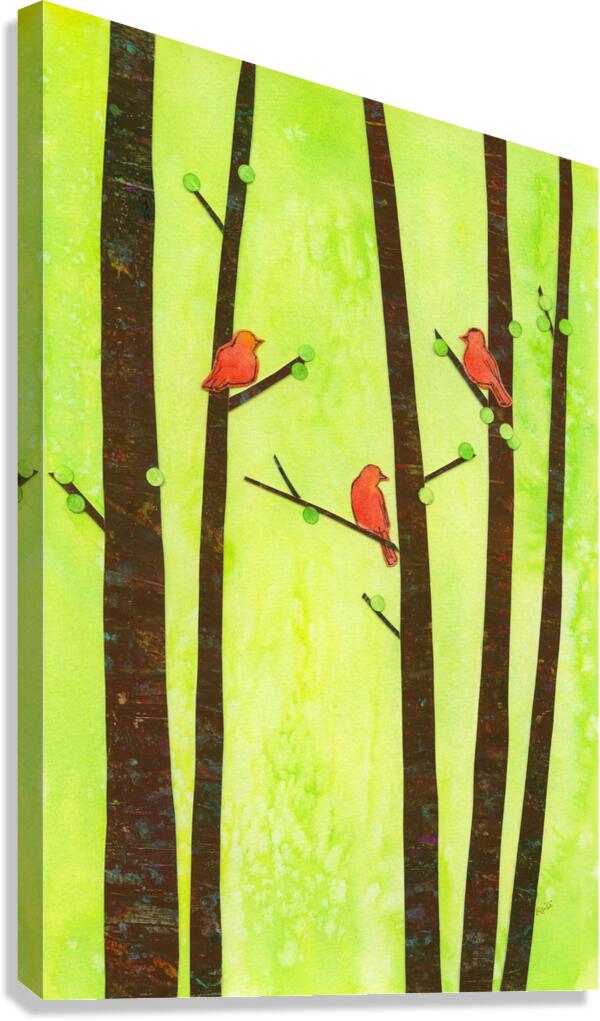 Birds in a spring forest paper collage Canvas Print