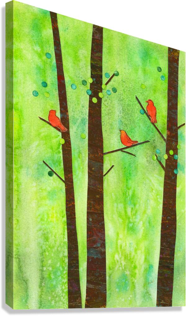Birds in a summer forest paper collage Canvas Print
