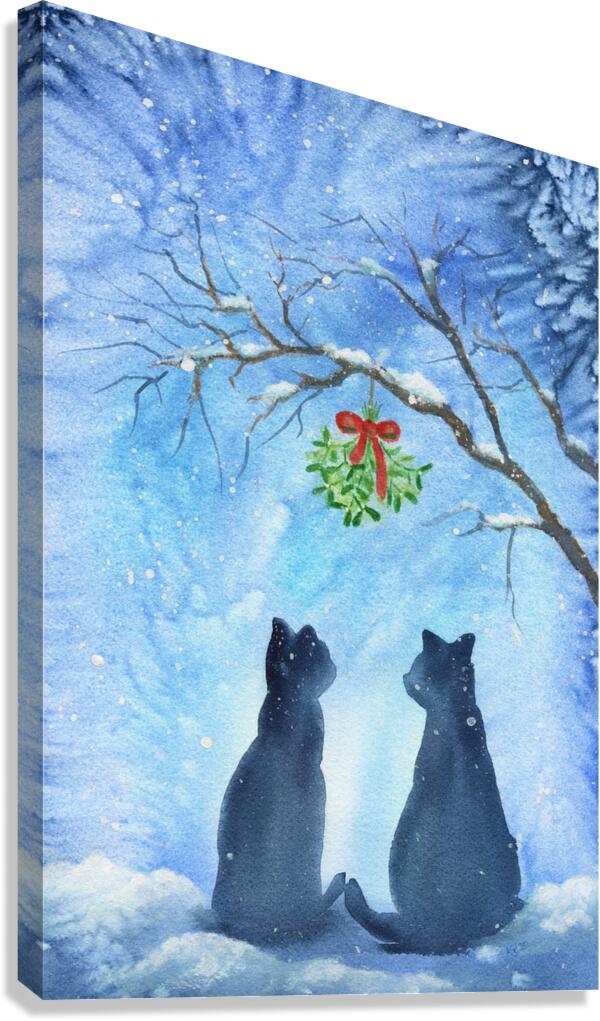 Two cats meet under the mistletoe Canvas Print
