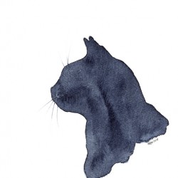 Black cat silhouette watercolor painting