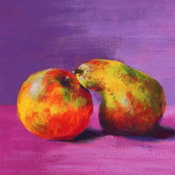 A pair of apple and pear acrylic painting by arti