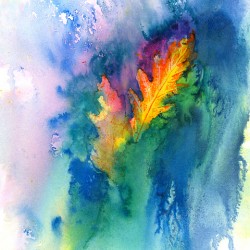 Oak leaves in autumn watercolor painting 