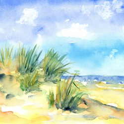 Beach summer watercolor painting