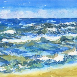 Blue ocean waves watercolor painting