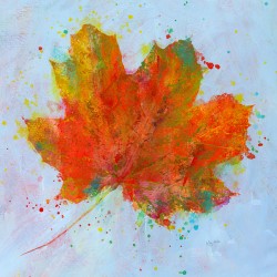 Single maple leaf in fall acrylic painting