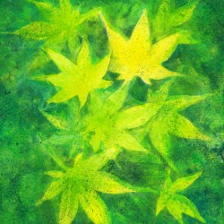 Maple leaves in green acrylic painting