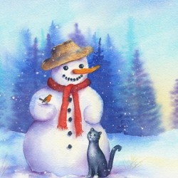 Snowman with cat