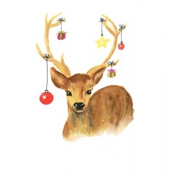 Christmas deer watercolor painting