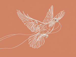 Single Line Drawing of White Dove on Umber