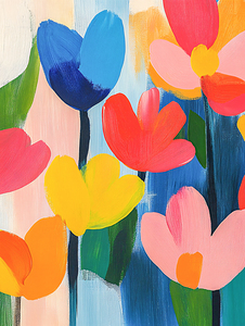 Bright Flowers Pink Yellow Blue