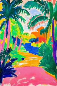 Tropical Landscape with Palms and River