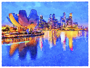 Singapore Art Science Museum and Skyline at Twilight