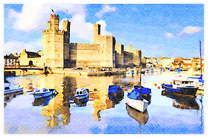 Caernarfon Castle Gwynedd North Wales UK Watercolor