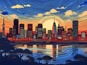 Modern City in the style of a Japanese Woodblock Print  1