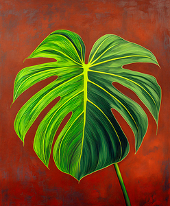 Monstera Leaf on Red