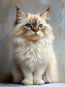 Siberian cat with blue eyes sitting upright 