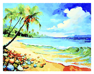 Tropical Beach with Palm Trees Golden Sand and Ocean