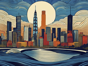 Modern City in the style of a Japanese Woodblock Print 4