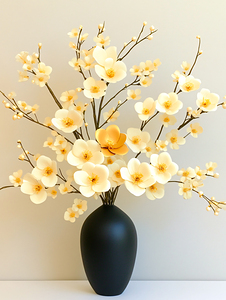 Flowers in Black Cream and Gold
