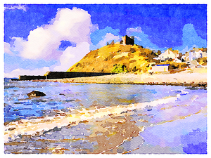 Criccieth Beach and Castle  North Wales Watercolour