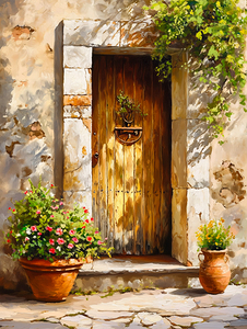 Ancient Doorway Surrounded by Flowers