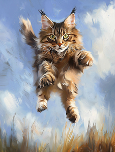 Maine Coon cat Leaping Through the Air