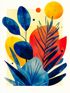 Abstract Leaves Red Ochre Navy