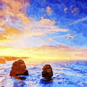 Sunrise Great Ocean Road Australia Watercolour