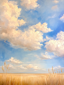 Sunny Plains Landscape with Huge Cumulus Clouds