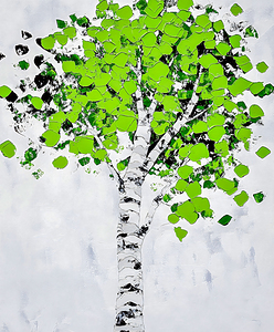 Silver Birch Tree Green on Gray