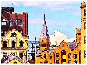 Sydney The Rocks and Opera House Watercolour