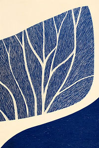 Abstract Trees and Shapes Navy and Cream