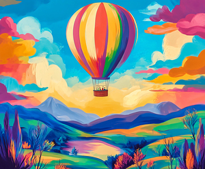 Hot Air Balloon Over Bright Countryside