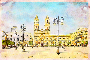 Plaza de San Antonio Cadiz Watercolour