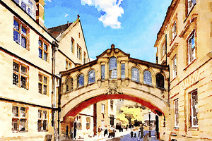 Bridge of Sighs and Hertford College Oxford UK Watercolour 