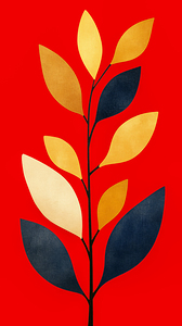 Leaves Panel on Red