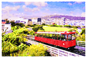 Wellington Cable Car New Zealand Watercolour